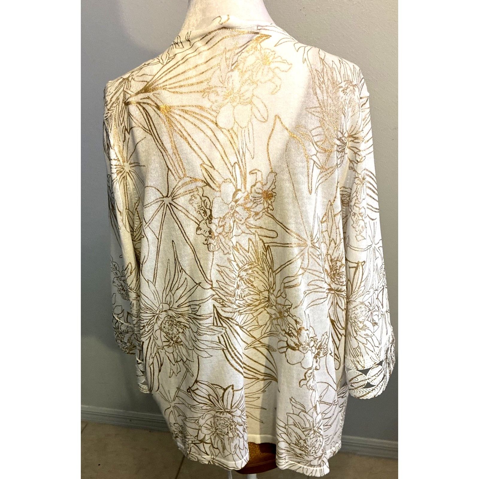Chicos Chico's 2pc Set White Floral Cardigan Kimono Gold Metallic L Size XL / US 12-14 / IT 48-50 - 5 Thumbnail