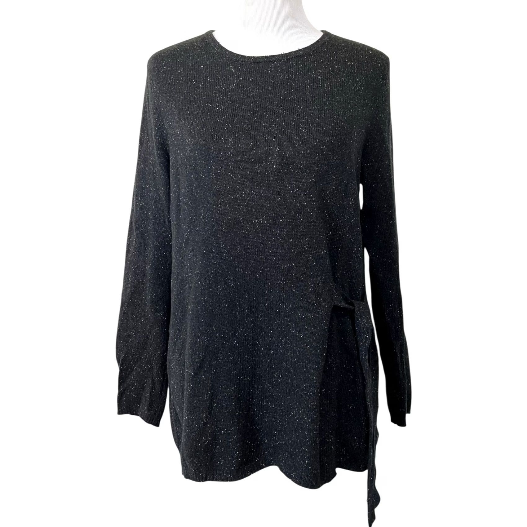 J. Jill J. Jill Sweater Black Speckled Side Tie Cotton Acrylic Silk Blend Women’s Medium Pullover Long Sleeve Knit Tops M Womens Size M / US 6-8 / IT 42-44 - 2 Thumbnail