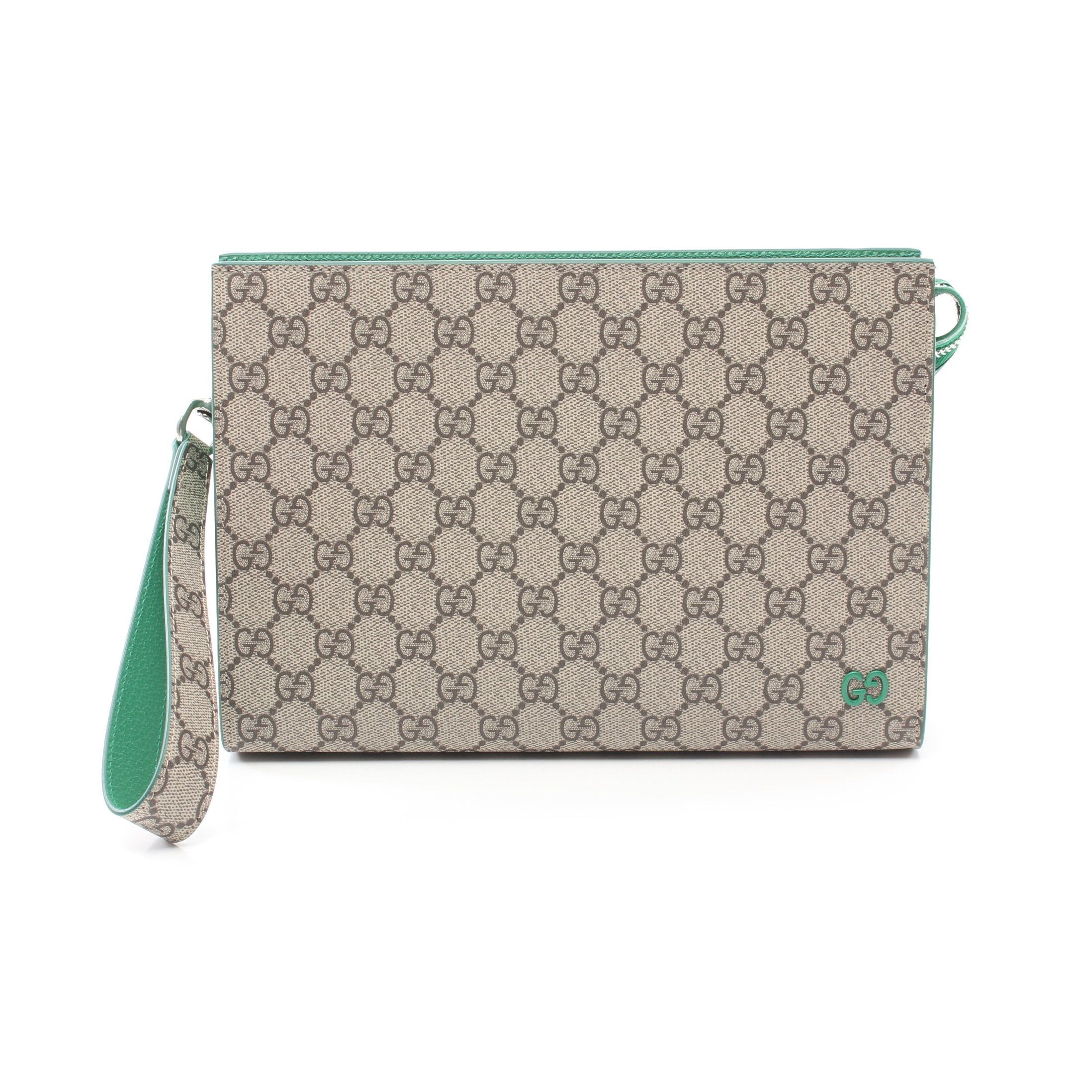 Gucci Gucci Gg Supreme Pouch Clutch Bag Leather Beige Green Size ONE SIZE - 1 Thumbnail