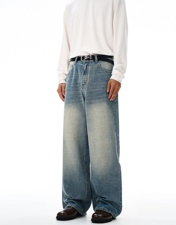 Japanese Brand American retro washed distressed loose curved jeans for men Size US 32 / EU 48 - 2 Thumbnail