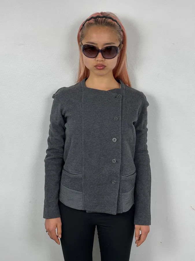 Marithe + Francois Girbaud 2000s Marithé + François Girbaud Grey Asymmetrical Blazer Jacket Size M / US 6-8 / IT 42-44 - 2 Thumbnail