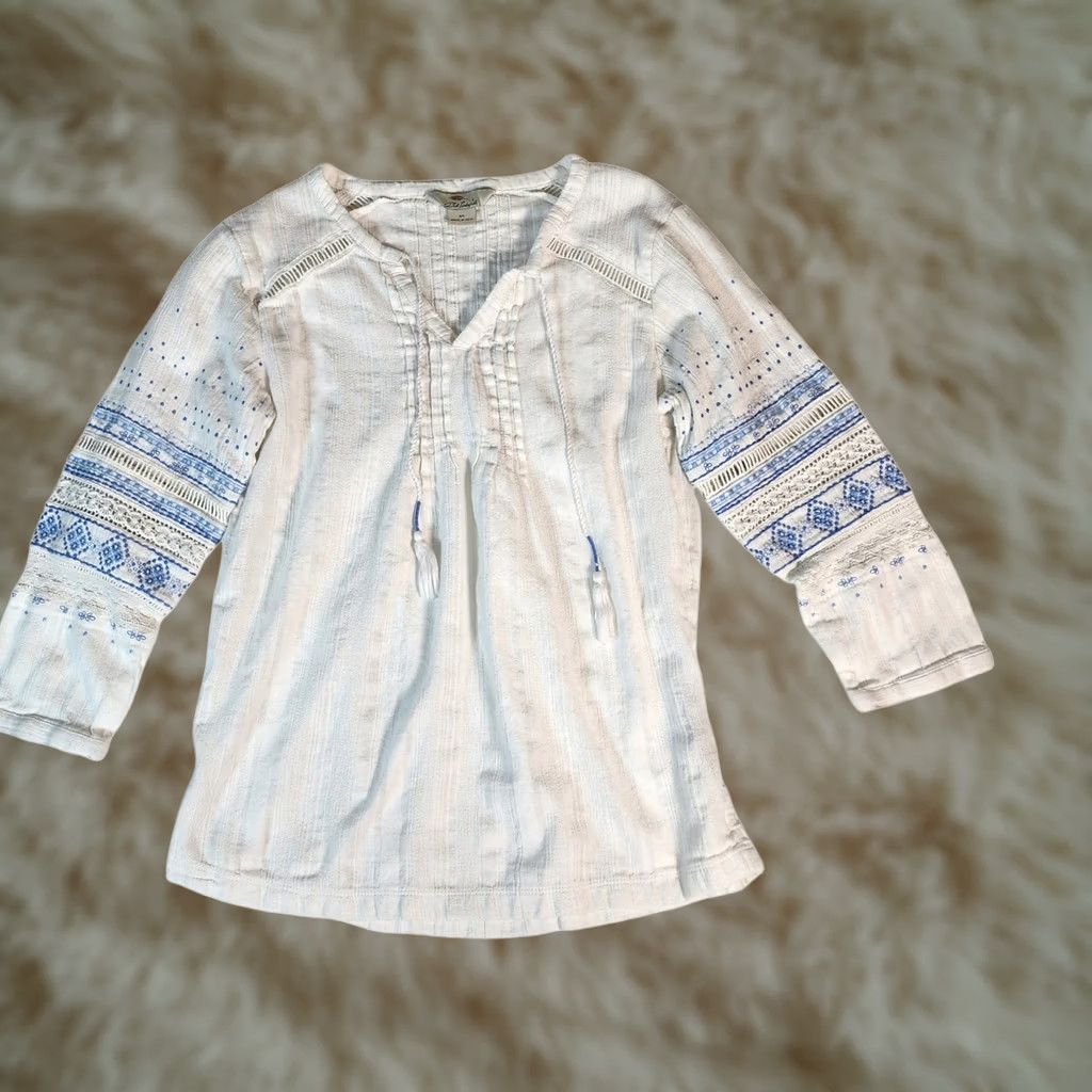 Vintage Bob Timberlake Womens XS White Blue Embroidered Cotton Gauze Peasant Blouse Size XS / US 0-2 / IT 36-38 - 1 Thumbnail