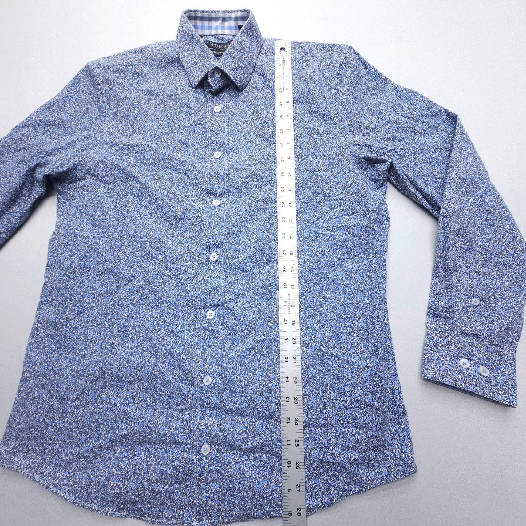Vintage Nick Graham Floral Print Shirt Mens Slim 15.5 Blue Floral Pattern, Long Sleeve, Button Cuff, Cotton Blend, Casual Shirt, Vintage: No Size US L / EU 52-54 / 3 - 7 Thumbnail