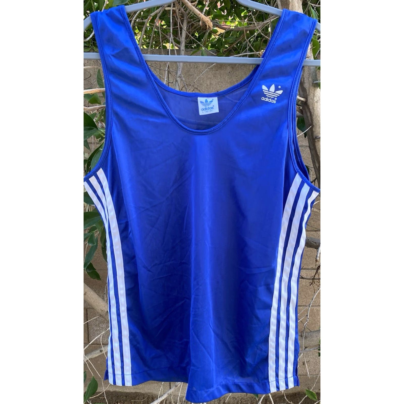 Adidas VINTAGE Adidas Tank Top Polyester Thin Sheer Trefoil Logo Blue White Stripes L Size US L / EU 52-54 / 3 - 2 Thumbnail