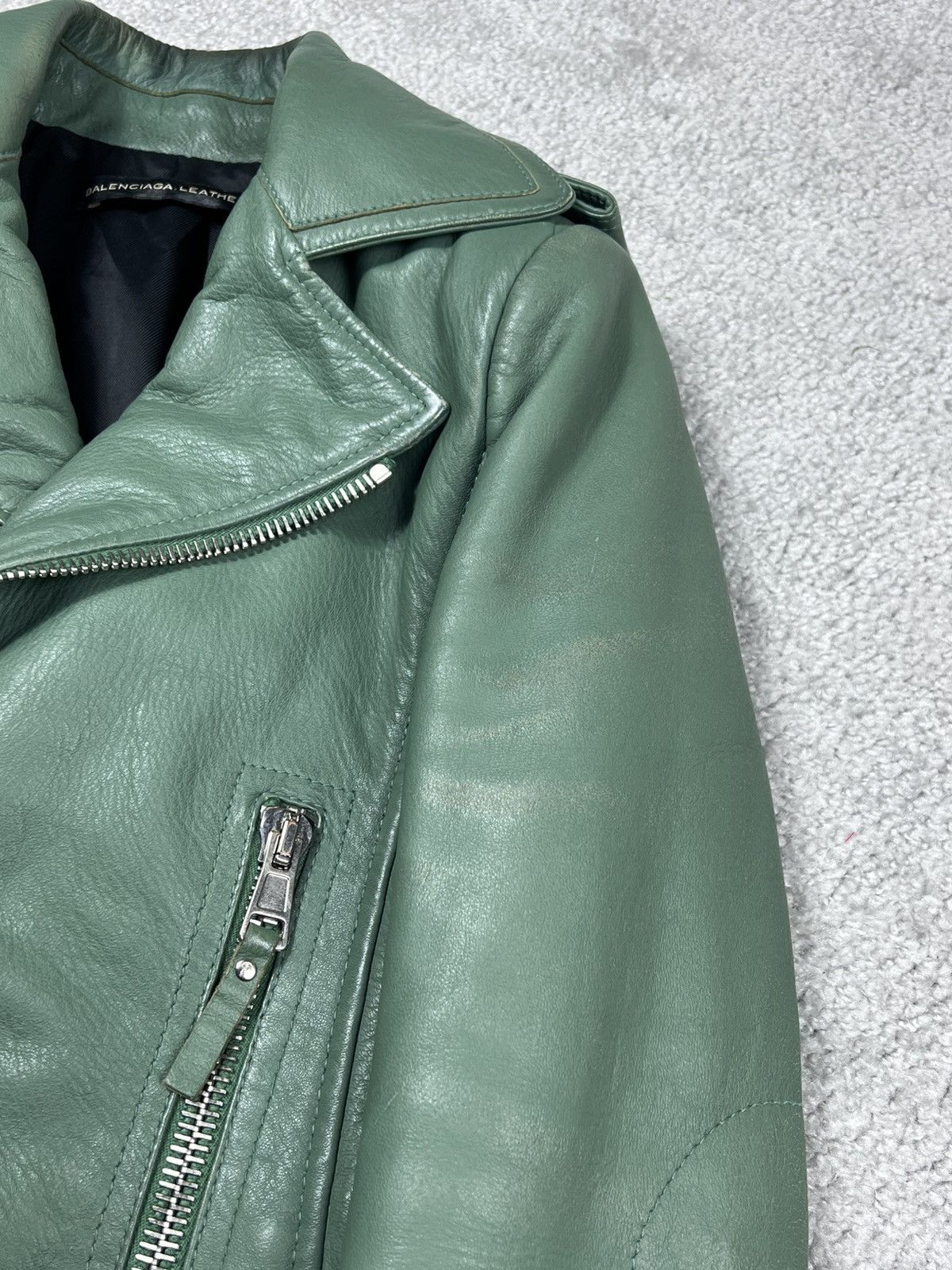 Balenciaga Balenciaga Green Leather Biker Jacket Size XS / US 0-2 / IT 36-38 - 5 Thumbnail