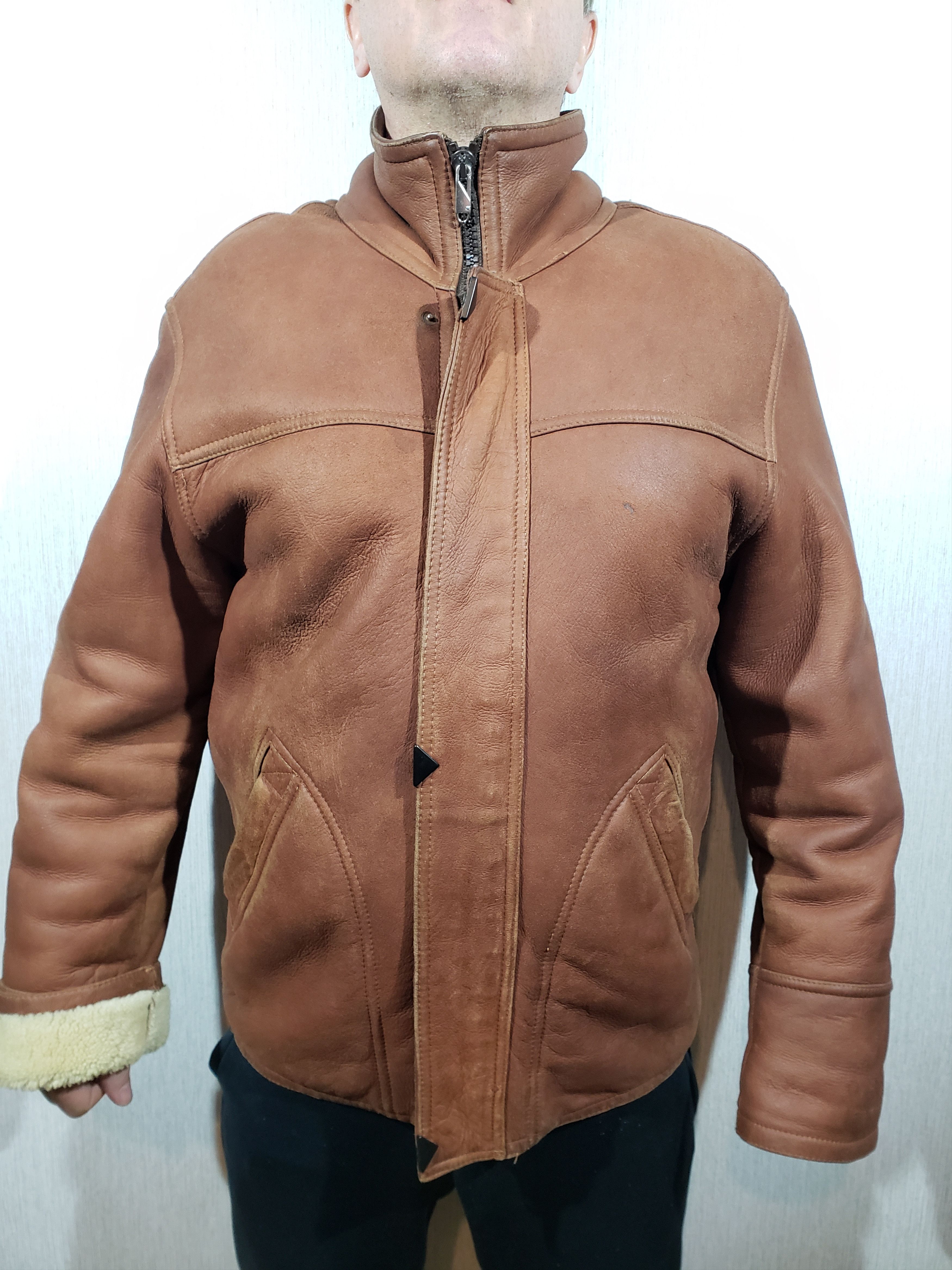 Other Brown men's sheepskin coat with zipper. Size US L / EU 52-54 / 3 - 1 Thumbnail