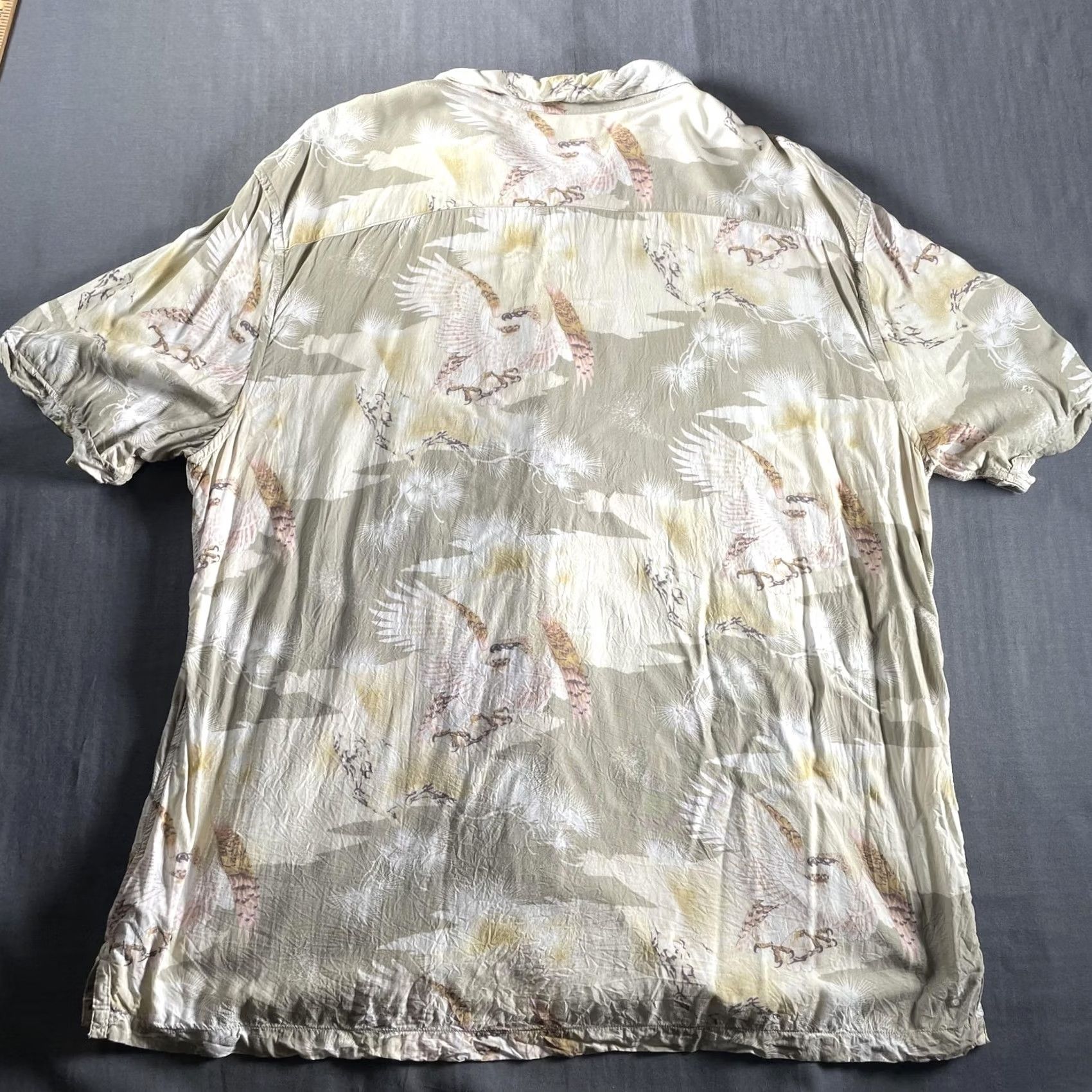 Allsaints AllSaints Akashi SS Shirt Mens XXL Beige Crane Print Short Sleeve Button Up Size US XXL / EU 58 / 5 - 7 Thumbnail