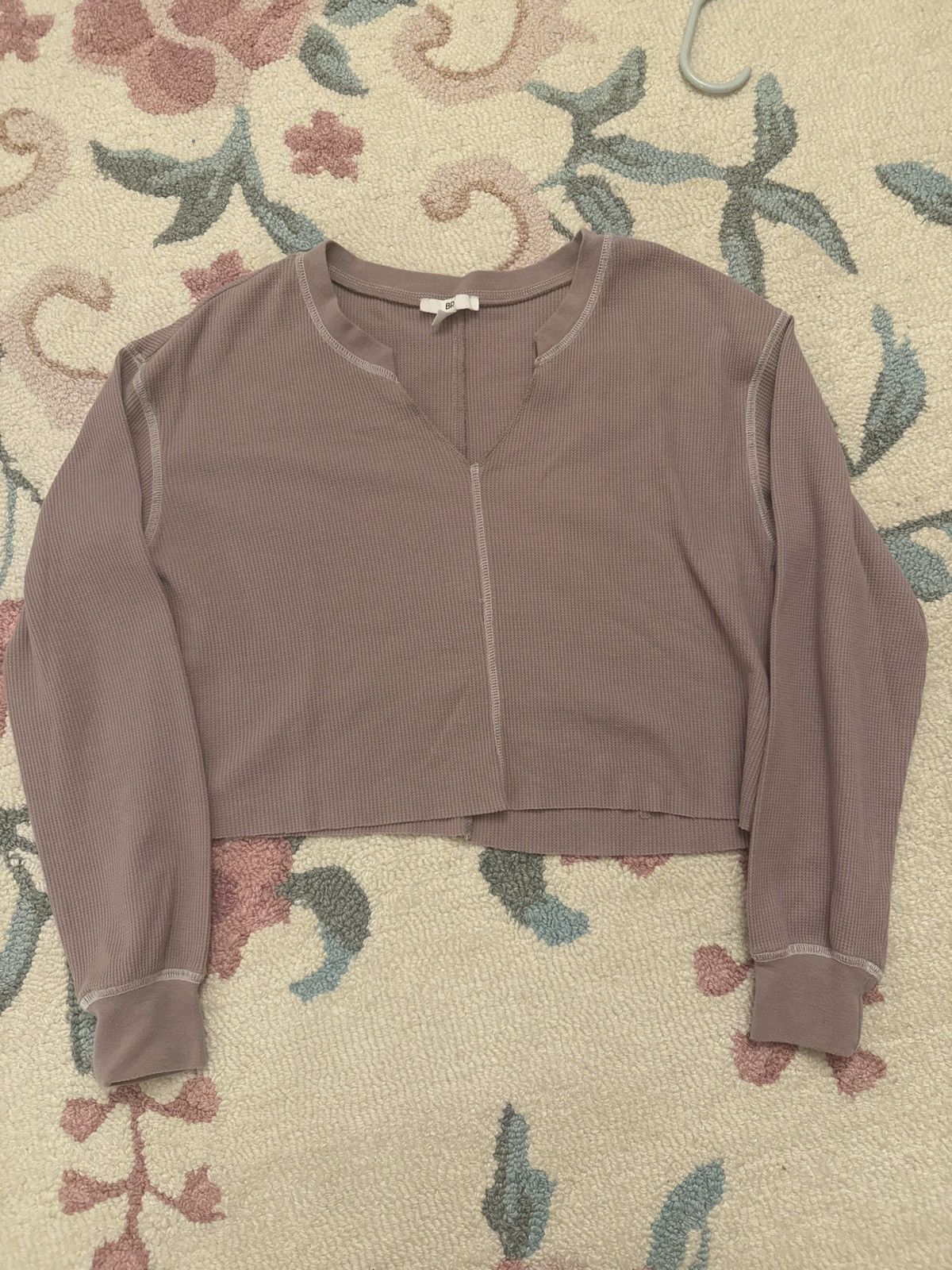 BP. Waffle Knit Mauve Long Sleeve Crop Top Y2K Cozy Aesthetic Size XS / US 0-2 / IT 36-38 - 3 Thumbnail