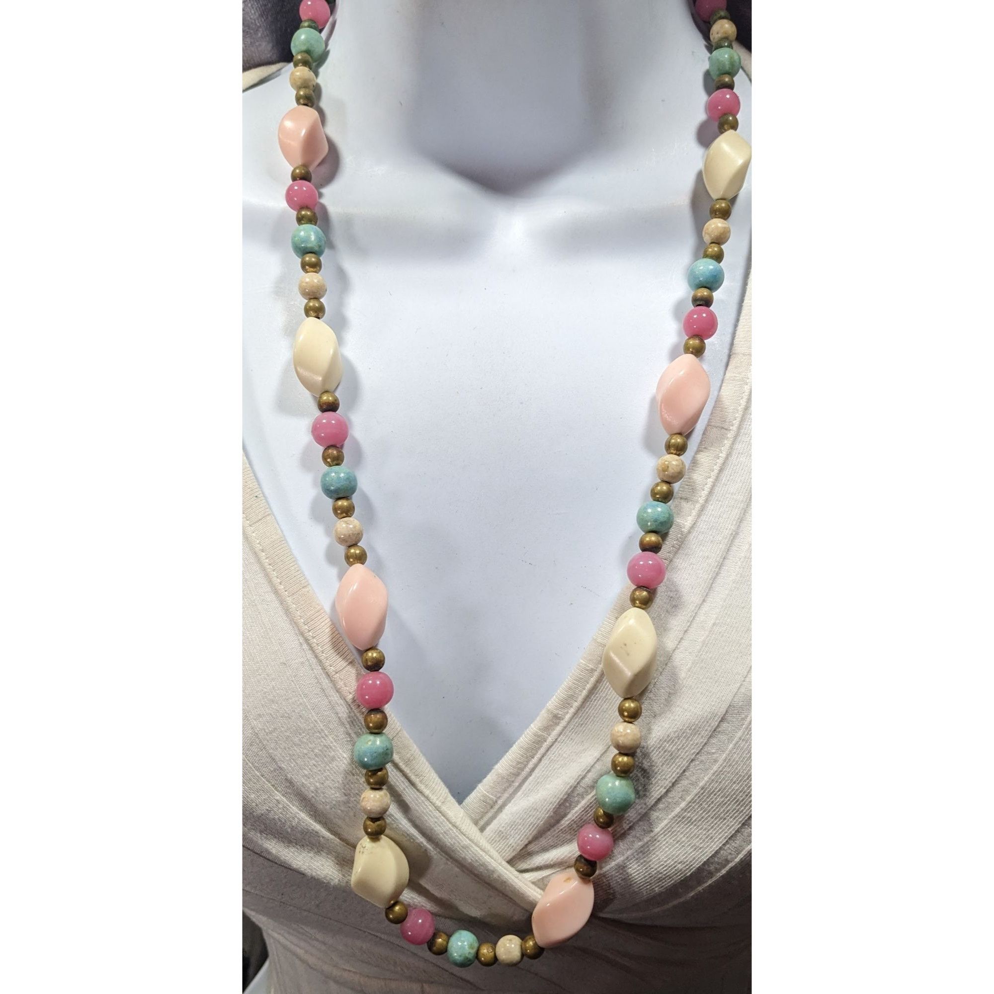 Other Vintage Retro Pastel Lucite And Stone Beaded Necklace Size ONE SIZE - 2 Thumbnail