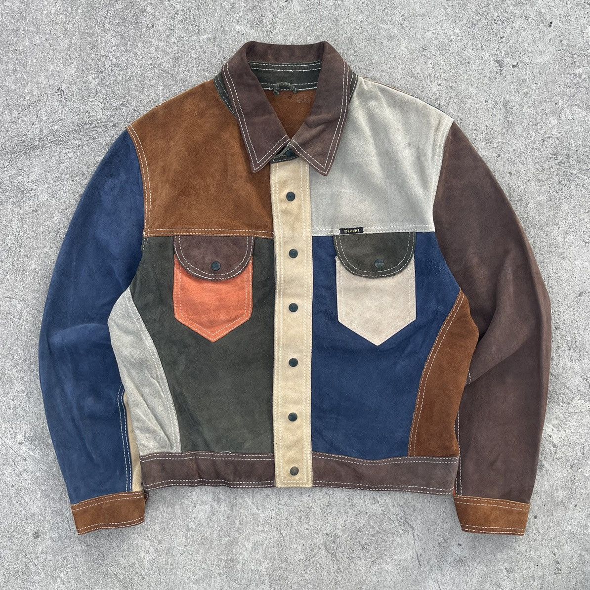 image of 1980S Diesel Suede Patchwork Trucker Jacket Reversible, Men's (Size Medium)