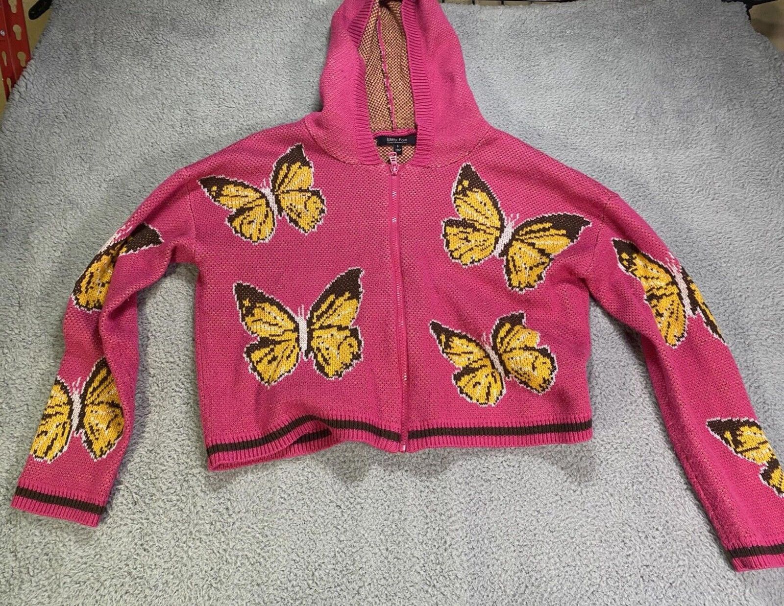 Fox Racing Women Sweater Small Knitted Pink Butterflies Witty Fox Size S / US 4 / IT 40 - 1 Thumbnail