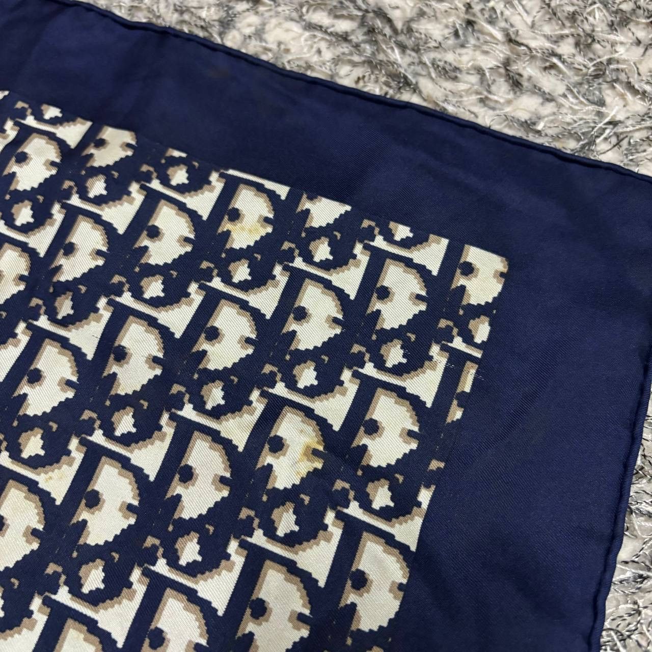 Christian Dior Monsieur Vtg Christian Dior Trotter Monogram Silk Scarf Navy Blue Size ONE SIZE - 8 Thumbnail