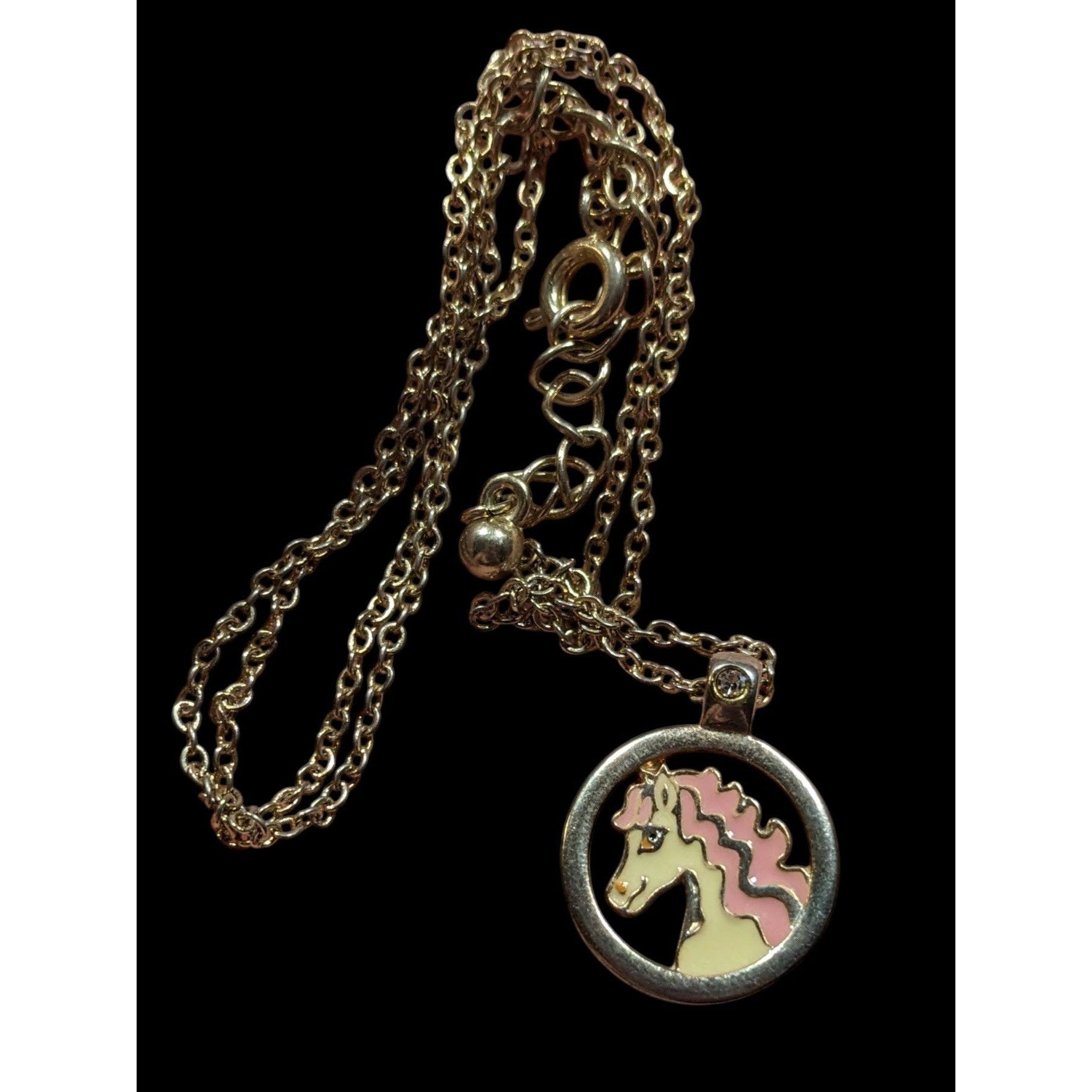 Other Vintage Pink And White Unicorn Pendant Necklace With Gold To Size ONE SIZE - 1 Thumbnail