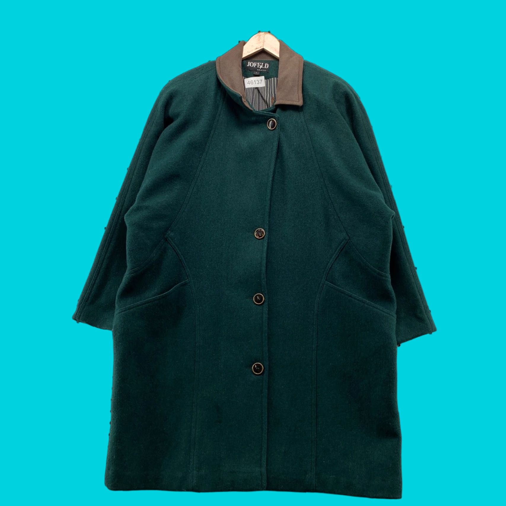 Vintage VINTAGE Joffeld Wool Coat Women L Green Leather Collar Duck Lining USA Union Coat Size L / US 10 / IT 46 - 1 Thumbnail