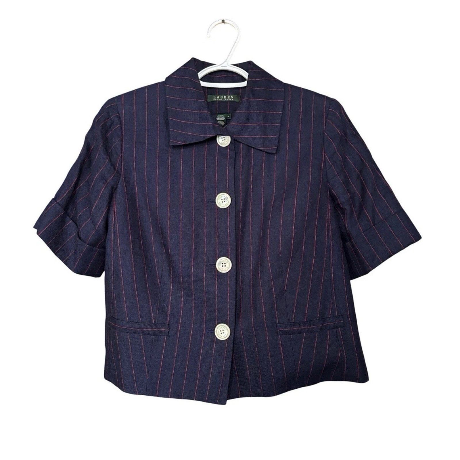 Ralph Lauren RALPH LAUREN Navy PinStriped Cropped Jacket Linen 12 Size XL / US 12-14 / IT 48-50 - 1 Thumbnail