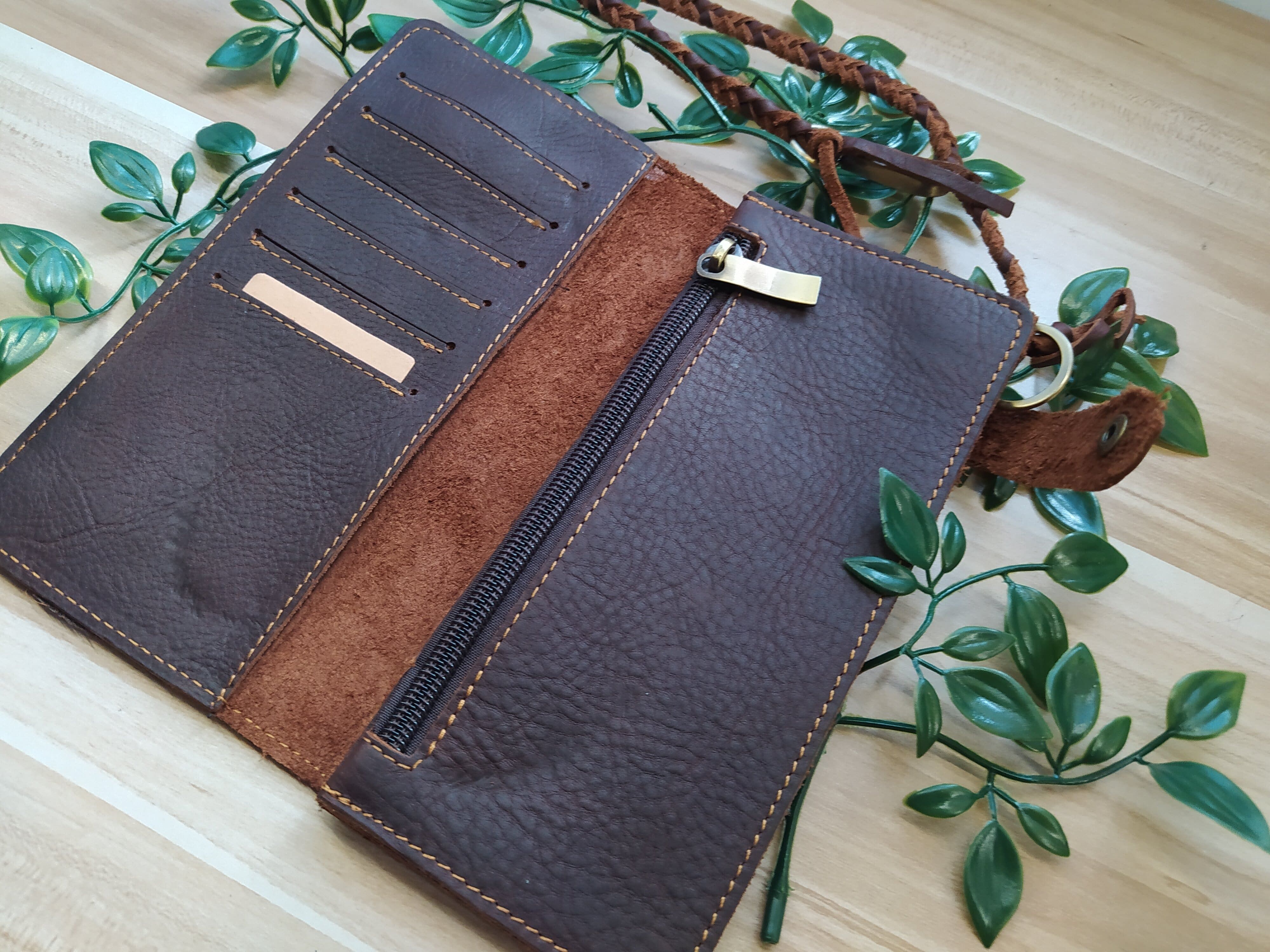 HANDMADE LEATHER LONG WALLET with strap (Free Shipping)
