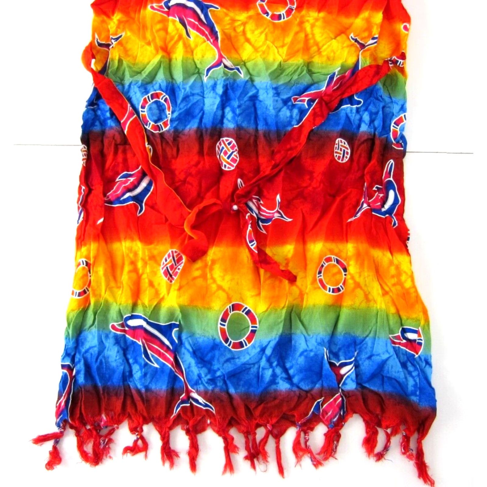 Vintage VINTAGE NWT Five Parrots Rainbow Tie Dye Dolphin Rayon Tank Sun Dress L Large Red Size L / US 10 / IT 46 - 6 Thumbnail