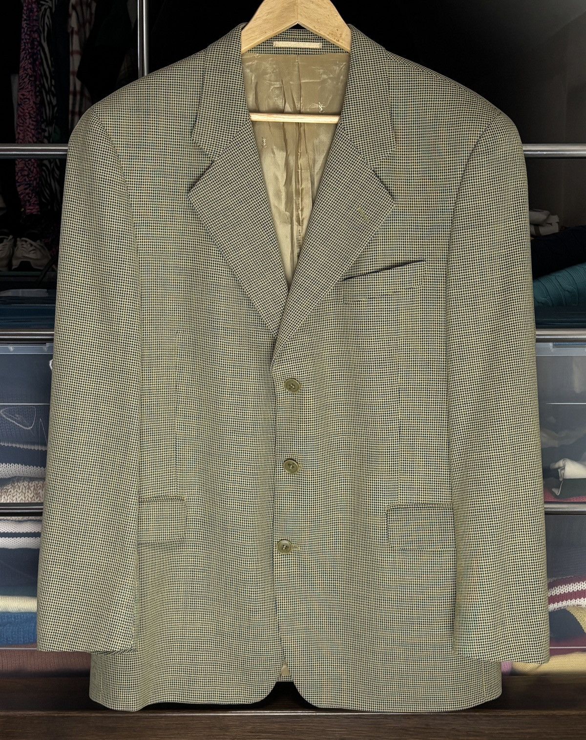 Yves Saint Laurent Vintage Yves Saint Laurent Micro Check Wool Blazer Jacket Size 52R - 1 Thumbnail