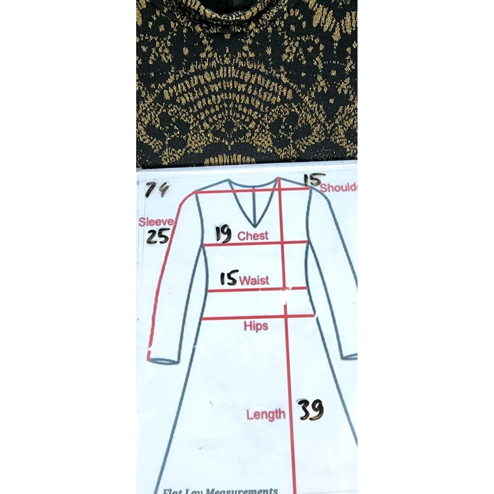 Vintage Women Alex Marie Black Gold Metallic Flare Sleeve Bodycon Turtleneck Dress Sz 6 Size M / US 6-8 / IT 42-44 - 2 Thumbnail