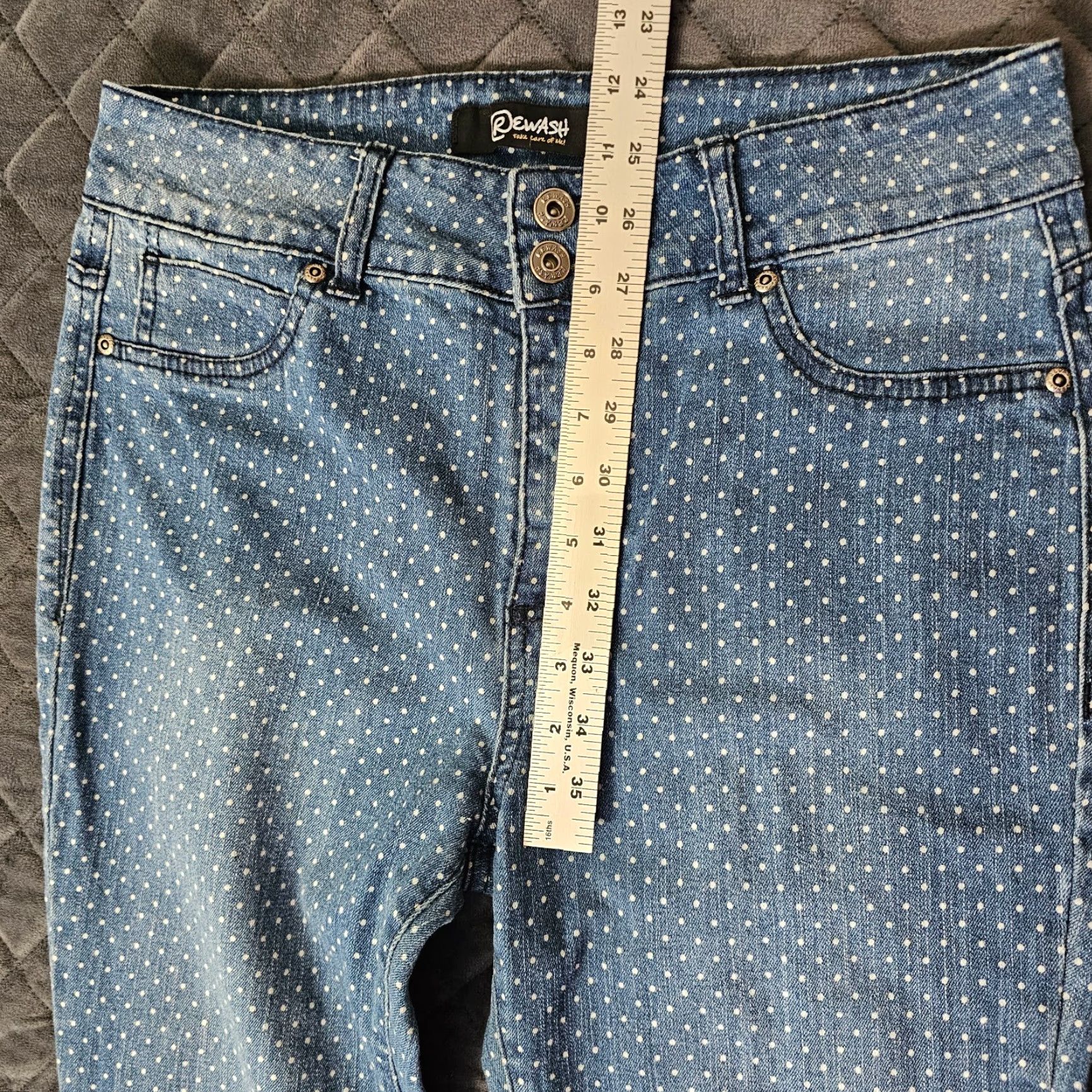 Vintage Rewash Jeans Women 12 Blue Polka Dot 5-Pocket Mid Rise Straight Denim Size 34" / US 12 / IT 48 - 5 Thumbnail