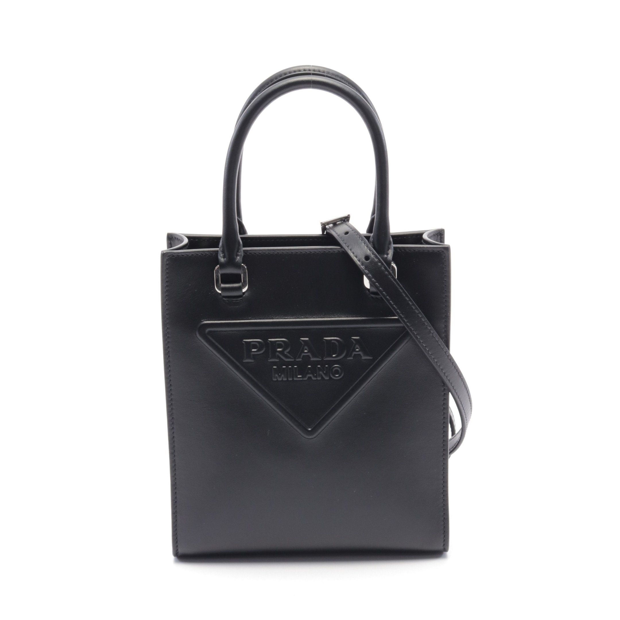 Prada Prada Soft Calf Handbag Leather Black Embossed Logo Size ONE SIZE - 1 Thumbnail