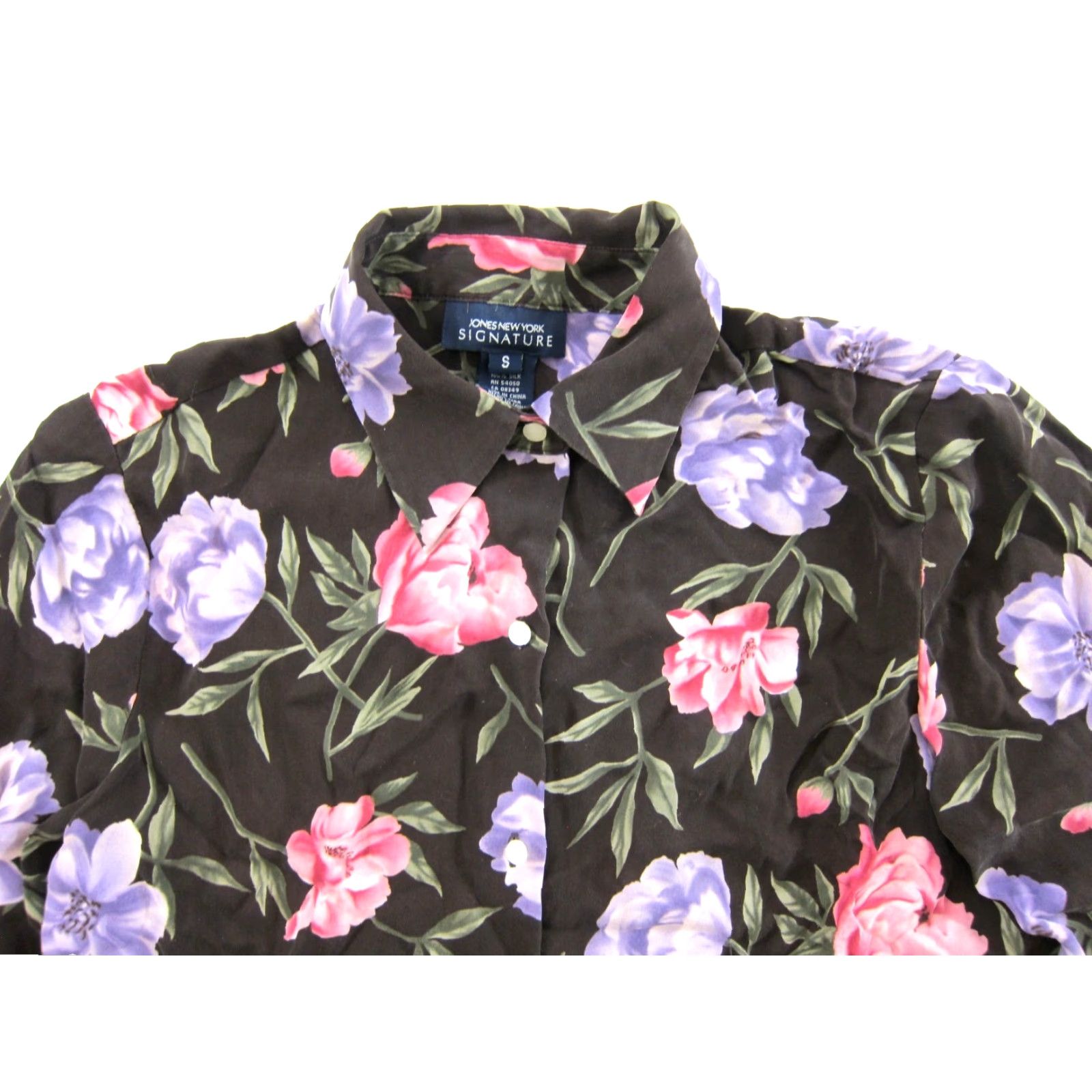 Jones New York VINTAGE Jones New York Signature 100% Silk Brown Pink Purple Floral Long Sleeve Blouse S Size S / US 4 / IT 40 - 4 Thumbnail