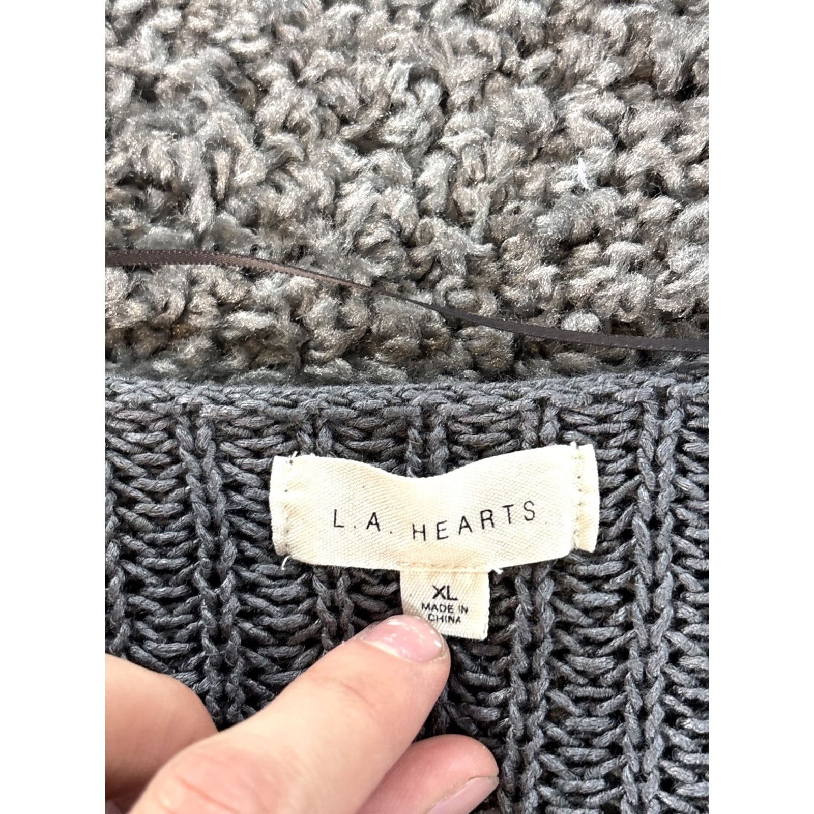 Vintage La Hearts Cardigan Sweater Womens XL Gray Open-Knit Crochet Boat Neck Drape Y2K Long Sleeve Cable Knit Vintage? Size XL / US 12-14 / IT 48-50 - 4 Thumbnail