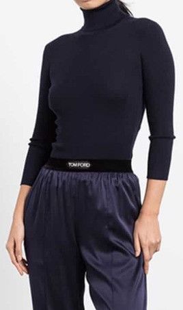 Tom Ford o1loc1c0924 MAK1086 Turtleneck Knitted Top in Navy Blue Size M / US 6-8 / IT 42-44 - 2 Thumbnail