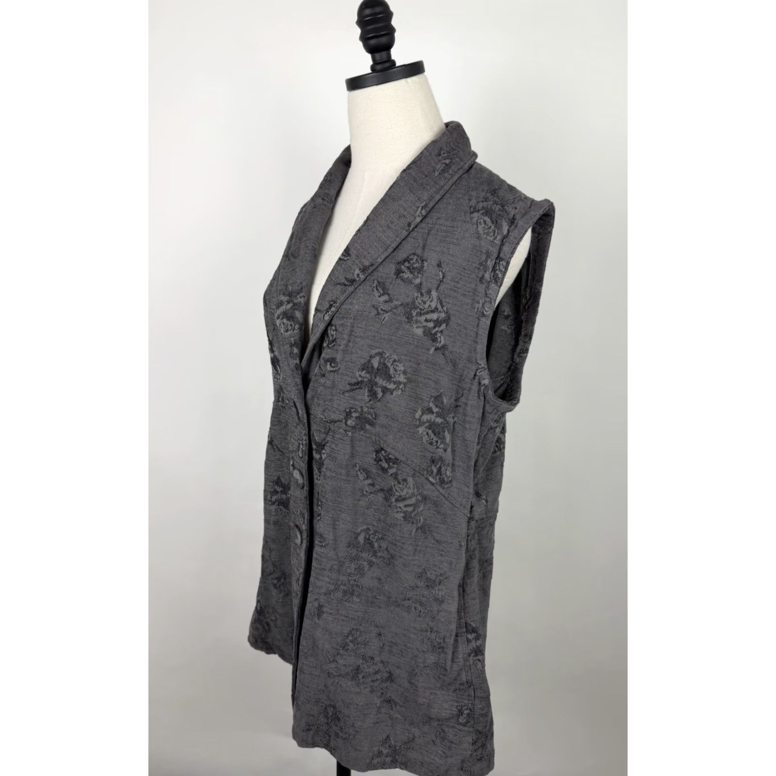 J. Jill J. Jill Vest Shirt Womens Large Tall Floral Boho Tapestry Knit Charcoal Gray 90s Partially Altered Sleeveless Bodice - AS IS Size L / US 10 / IT 46 - 4 Thumbnail