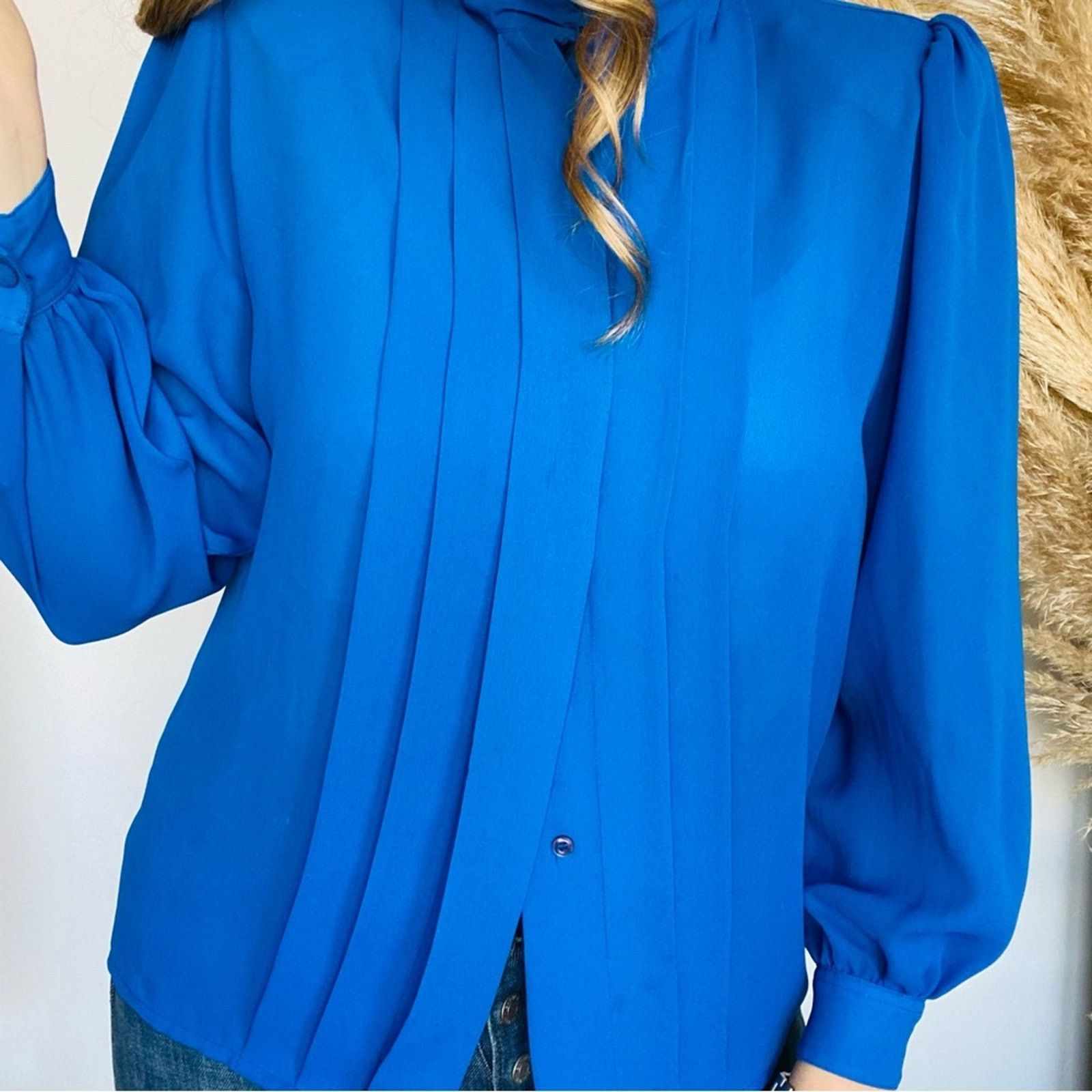 Vintage VINTAGE Royal Blue Long Sleeve Sheer Button Blouse Shirt Top Size S / US 4 / IT 40 - 10 Thumbnail
