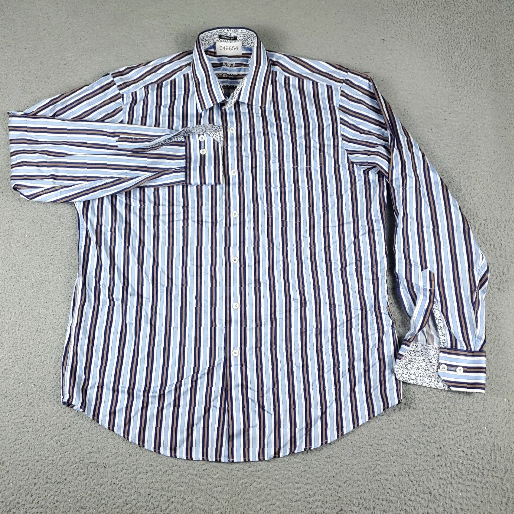BUGATCHI Bugatchi Shirt Mens Large Blue Striped Classic Fit Button Up Long Sleeve Size US L / EU 52-54 / 3 - 2 Thumbnail