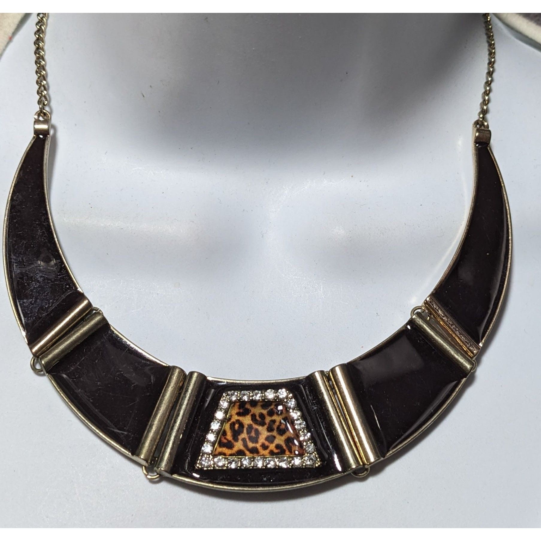 Other Retro 80s Glam Leopard Rhinestone Bib Necklace Size ONE SIZE - 4 Thumbnail