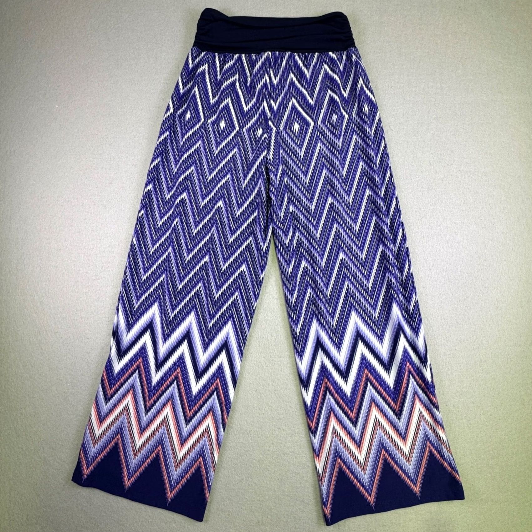 Vintage VINTAGE IN Studio Petite Wide Leg Pants XL Blue Purple Chevron Zig Zag Geometric 5440J35 Size 40" / US 18 - 8 Thumbnail