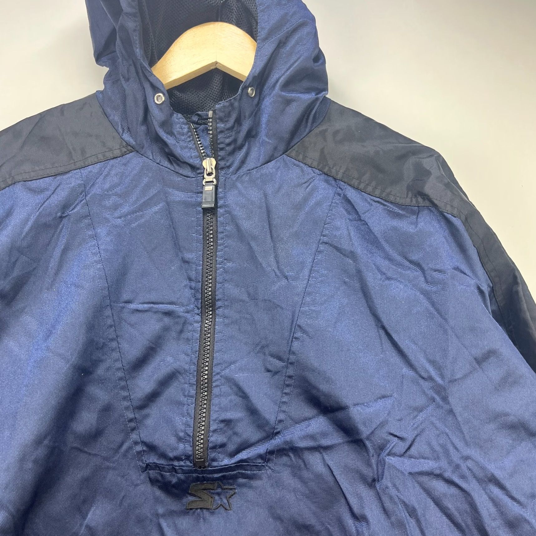Starter VINTAGE Starter Jacket Windbreaker Pullover Hooded Anorak Nylon Blue Large Mens Size US L / EU 52-54 / 3 - 3 Thumbnail