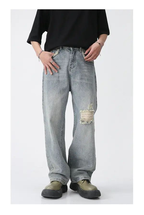 Japanese Brand Minako x Miyu Men's straight-leg trendy ripped jeans Size US 32 / EU 48 - 1 Thumbnail