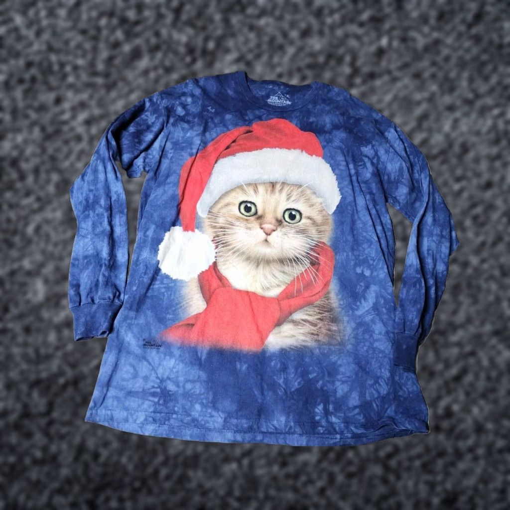 The Mountain The Mountain Christmas Cat Tie Dye Long Sleeve T Shirt Adult XL Blue Mens Size US XL / EU 56 / 4 - 1 Thumbnail