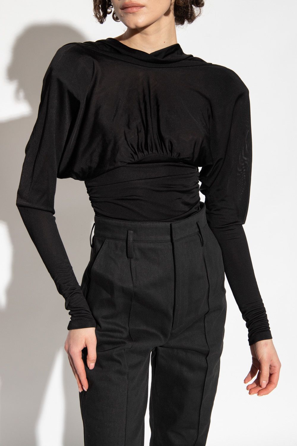 Saint Laurent Paris o1s1wg110924 Long-Sleeved Top Shiny Jersey Blouses in Black Size XS / US 0-2 / IT 36-38 - 2 Thumbnail