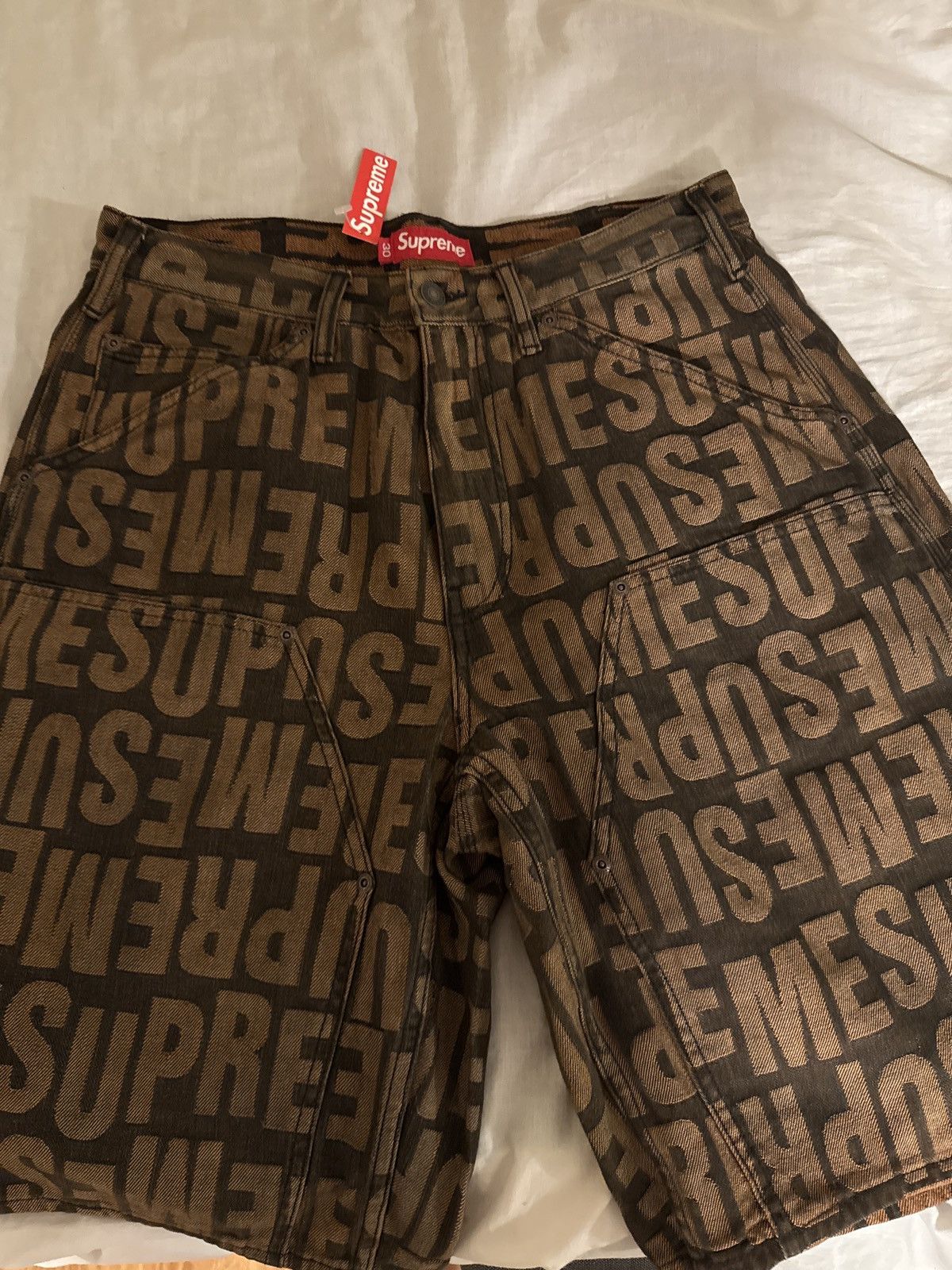 Supreme Flames Jacquard Baggy Denim Shorts | Grailed