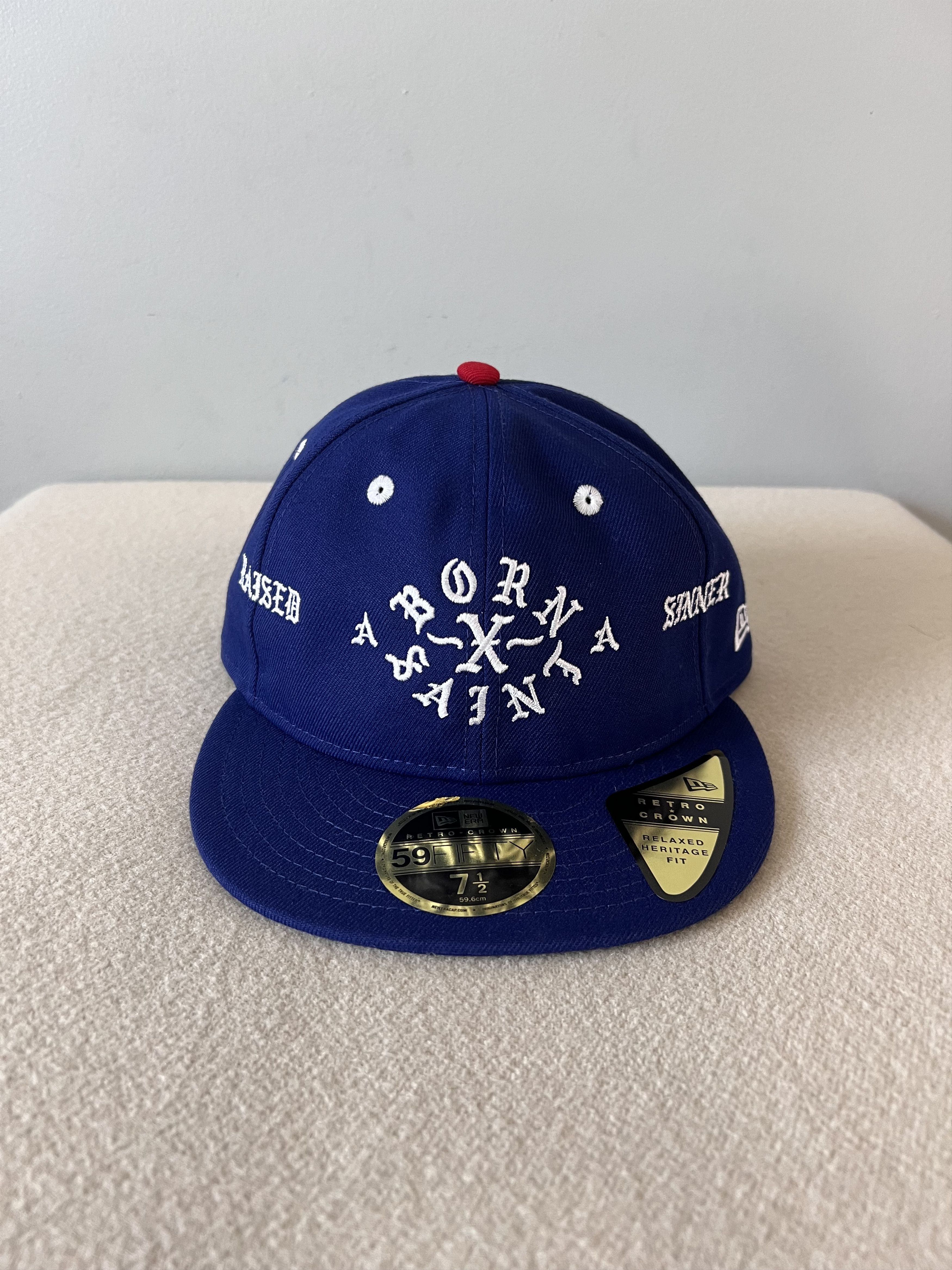 Born X Raised × New Era × Saint Michael 7 1/2 Saint Michael Born X Raised New  Era Fitted Hat in Blue | Grailed