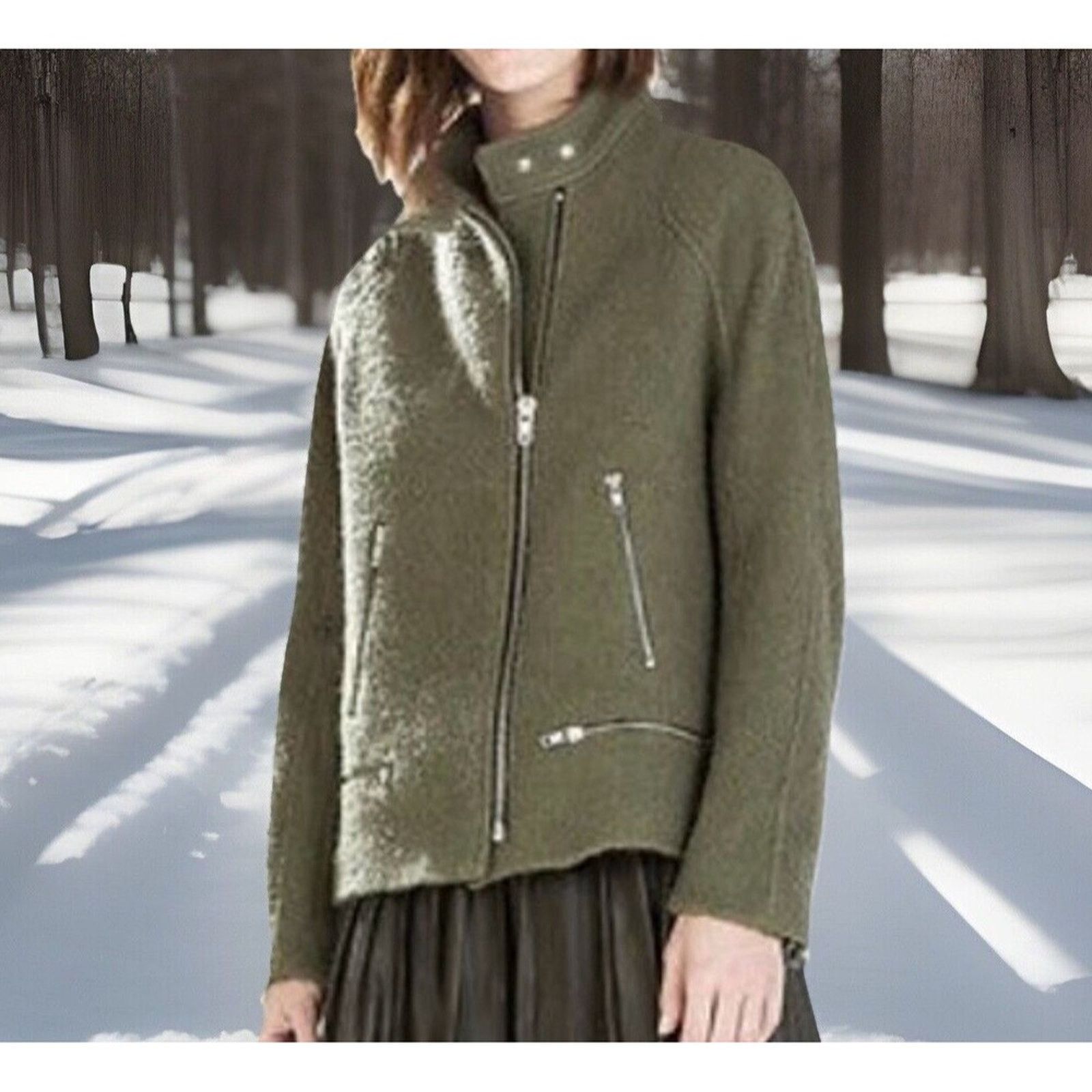 Zara Zara Olive Green Boiled Wool Blend Oversized Jacket Sz Lg Size L / US 10 / IT 46 - 2 Thumbnail