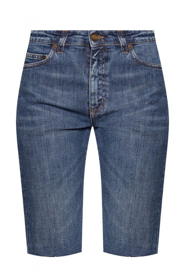 Saint Laurent Paris o1s1wg110924 Skinny-Fit Cycling Shorts in Denim in Blue Size 30" / US 8 / IT 44 - 1 Thumbnail