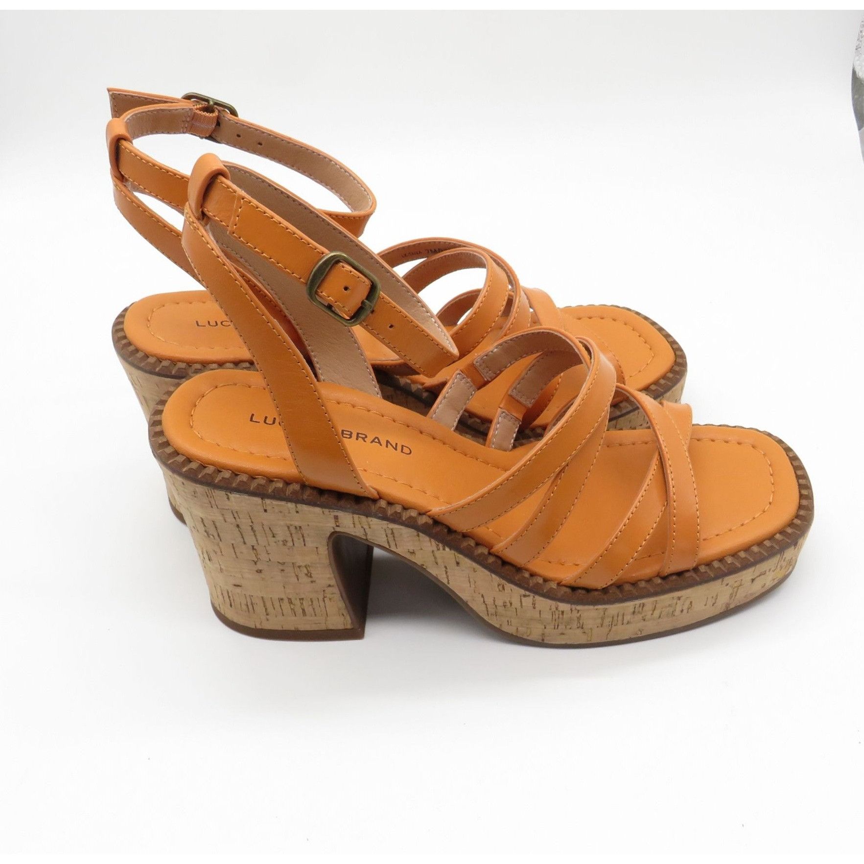 Lucky Brand Lucky Brand Orange Strappy Cork Heel Sandals Adjustable Ankl Size US 7 / IT 37 - 1 Thumbnail
