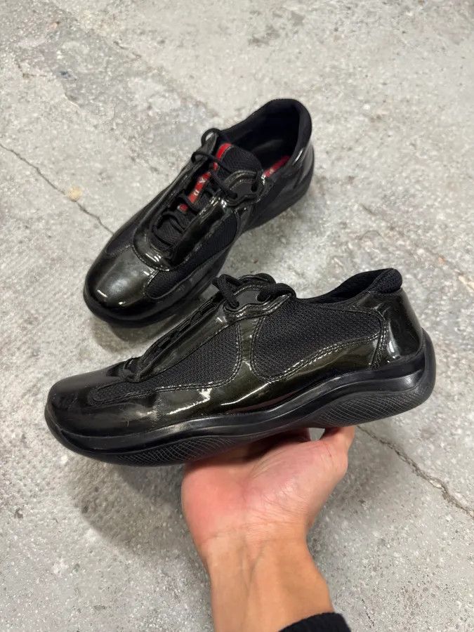 Prada × Vintage 2000s Prada Black Green America’s Cup Leather Sneakers Size US 7.5 / IT 37.5 - 2 Thumbnail