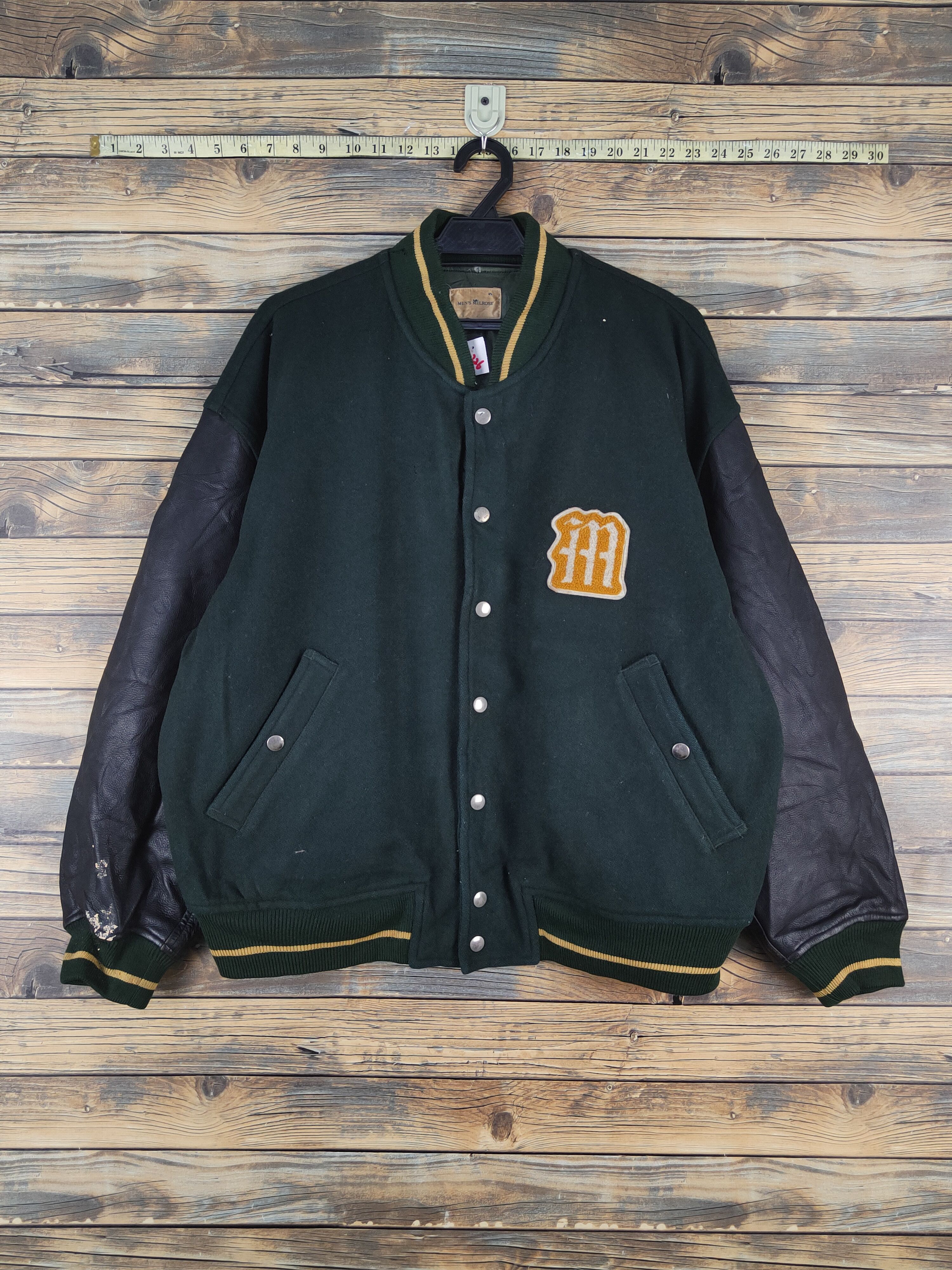 Melrose Men's Melrose Dark Green Leather Varsity Jacket #W1226 Size US L / EU 52-54 / 3 - 1 Thumbnail