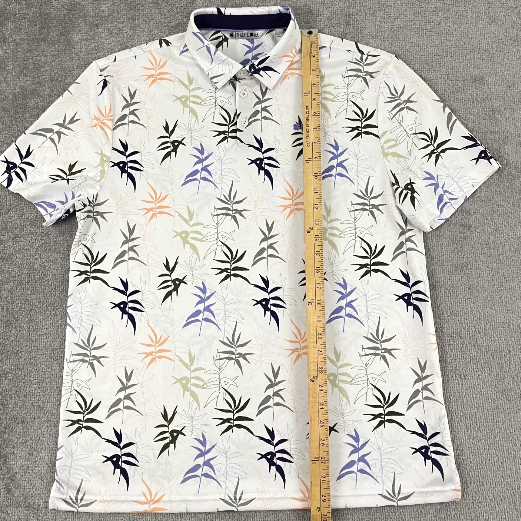 Vintage Black Clover Shirt Mens Large White Floral Hawaiian Live Lucky Golf Preppy Polo Size US L / EU 52-54 / 3 - 4 Thumbnail