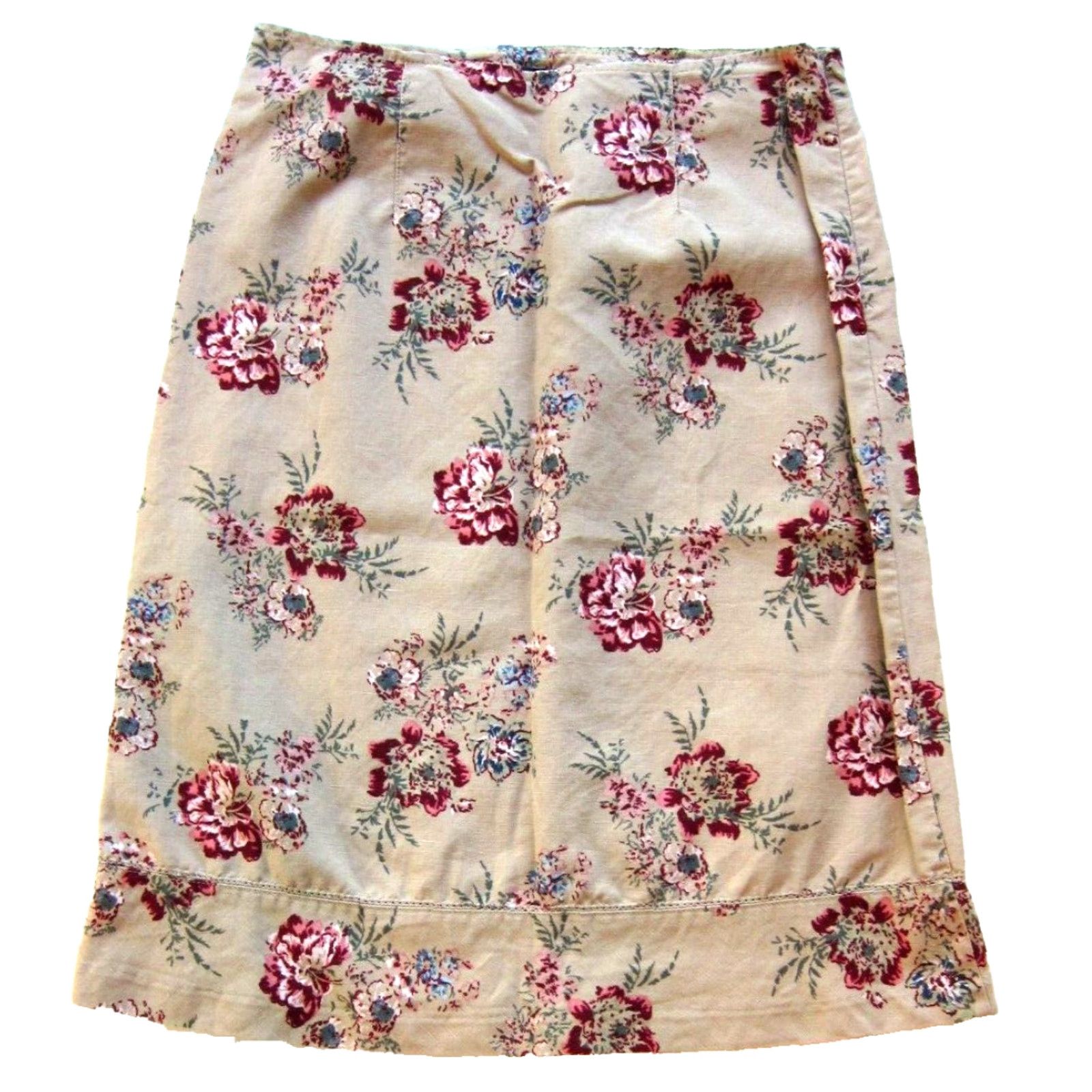 Eddie Bauer Vintage Eddie Bauer Floral A-Line Skirt Women 2 Brown Linen Pink Green Blue Knee Length Zip 30" waist 24.5" hip 38" hip Mens? Size 26" / US 2 / IT 38 - 2 Thumbnail
