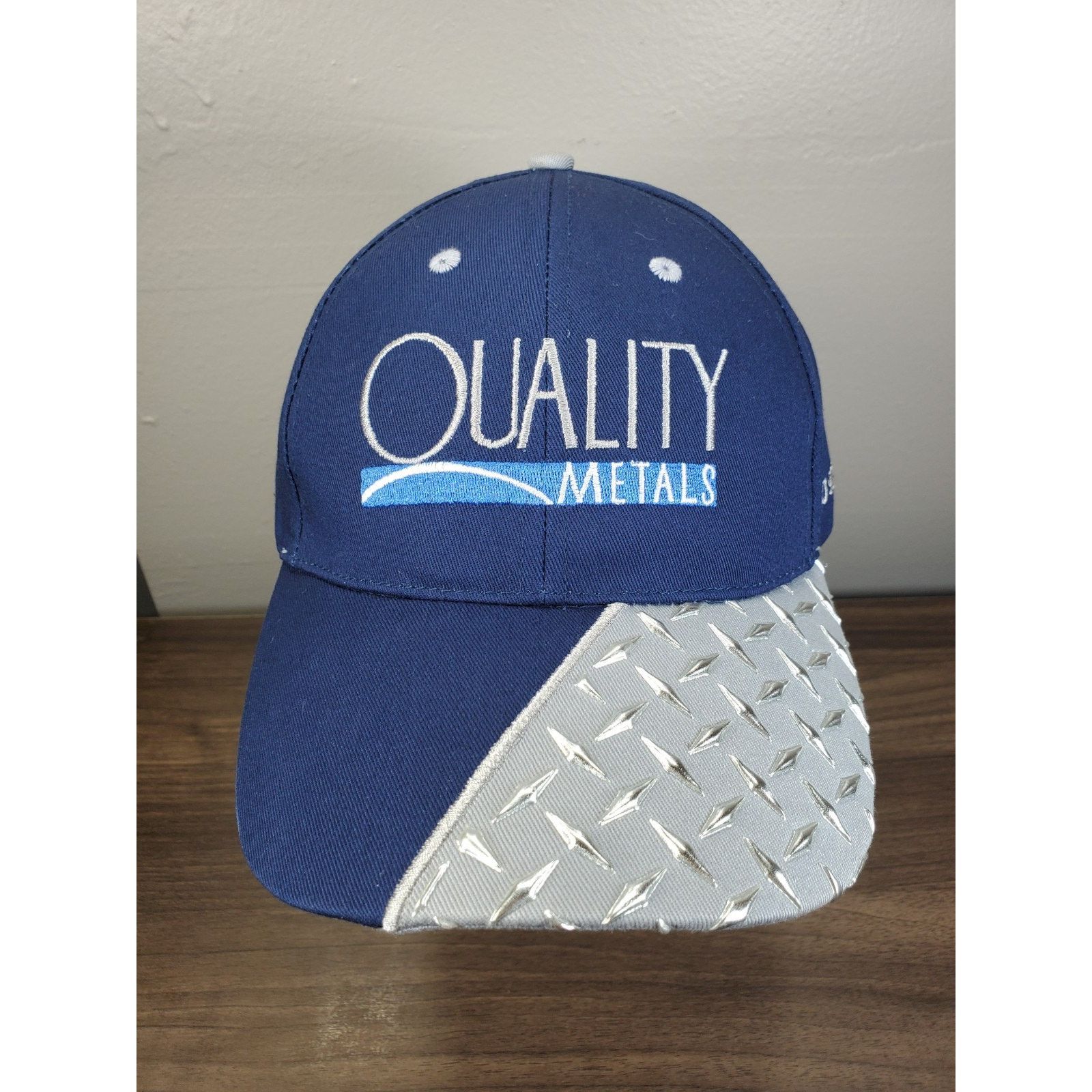 Vintage QUALITY METALS Hat Diamond Plate Baseball Cap Blue & Chrome Size ONE SIZE - 3 Thumbnail