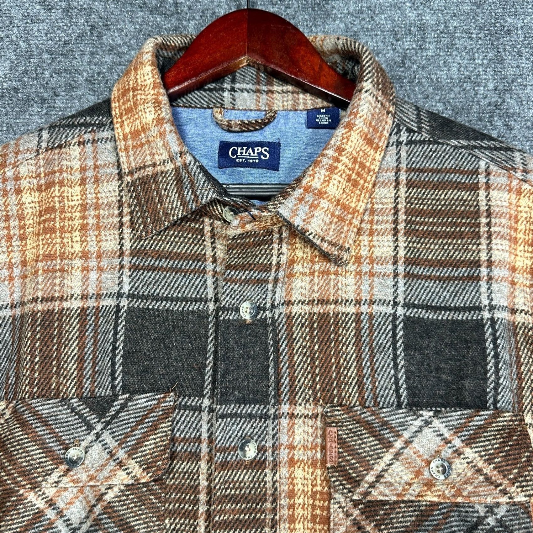 Chaps Chaps Shirt Mens M Button-Up Plaid Brown Flannel Pockets Regular Fit NEW Size US M / EU 48-50 / 2 - 6 Thumbnail