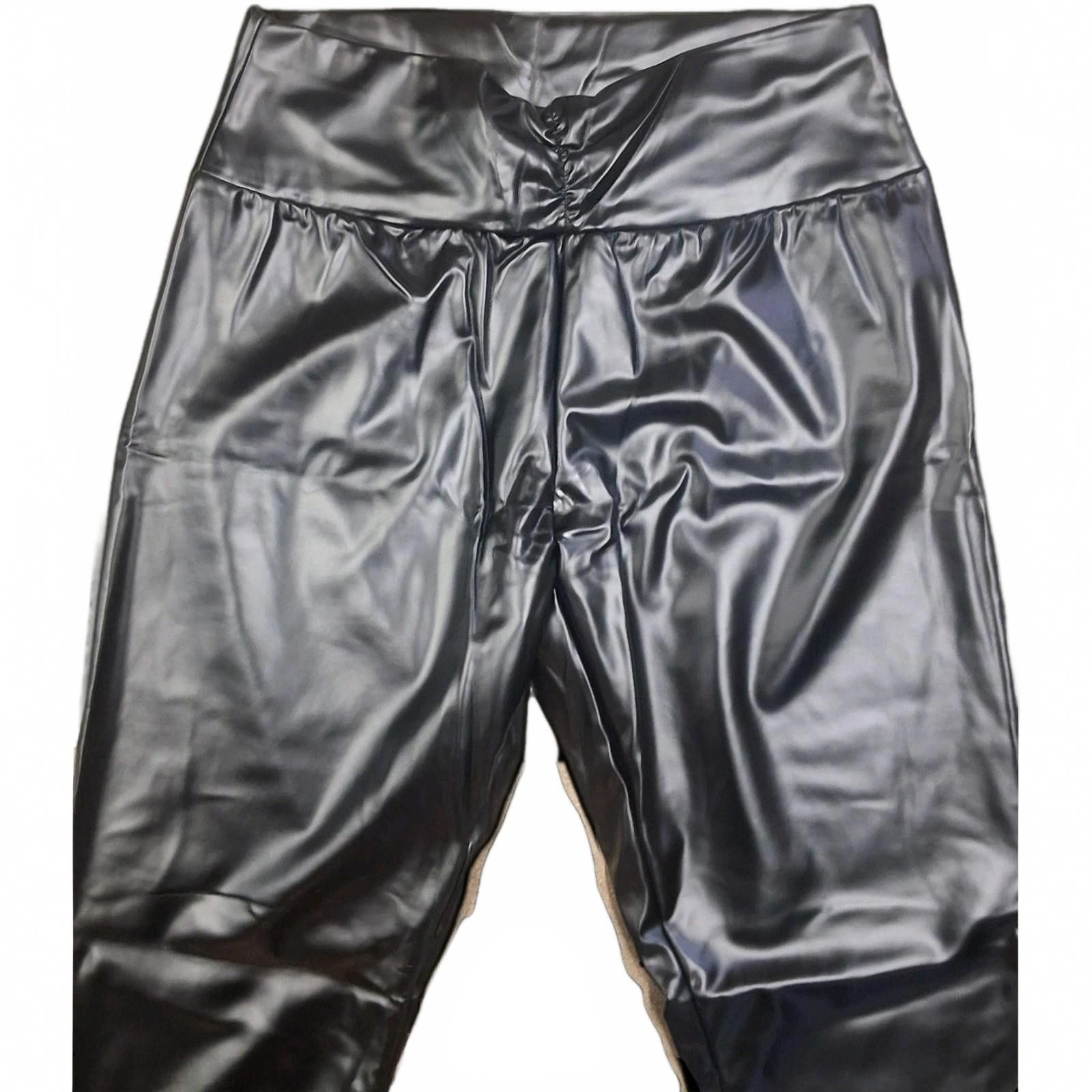Errolson Hugh Black Faux Leather Leggings Pants Size XL High Waist Stretch Size 40" / US 18 - 3 Thumbnail