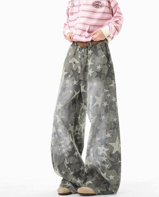 Japanese Brand Men's Retro Star Casual Loose-fitting Cargo Jeans Y2K Size US 32 / EU 48 - 2 Thumbnail